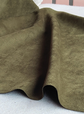 弹力针织麂皮绒布料高级翻毛皮军绿色风衣外套面料加厚鹿皮绒布料