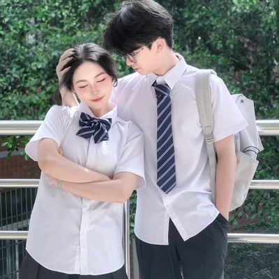 jkdk衬衫基础款大学生面试正装衬衣学院风情侣班服长短袖套装防皱