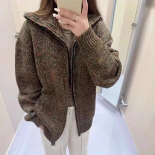 冠希哥同款花纱双拉链翻领针织开衫男女同款宽松休闲百搭毛衣外套