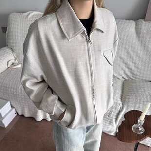 简约老钱风cleanfit极简风柞蚕丝混纺软糯男女同款外套夹克上衣