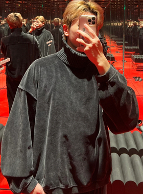 【年终清仓】SUNTEEZA水洗做旧天鹅丝绒老钱休闲男女翻领POLO卫衣