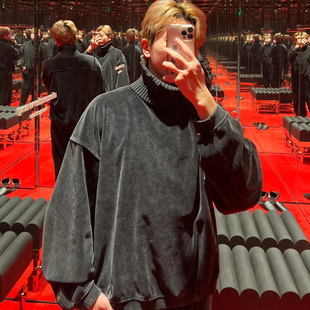 【年终清仓】SUNTEEZA水洗做旧天鹅丝绒老钱休闲男女翻领POLO卫衣