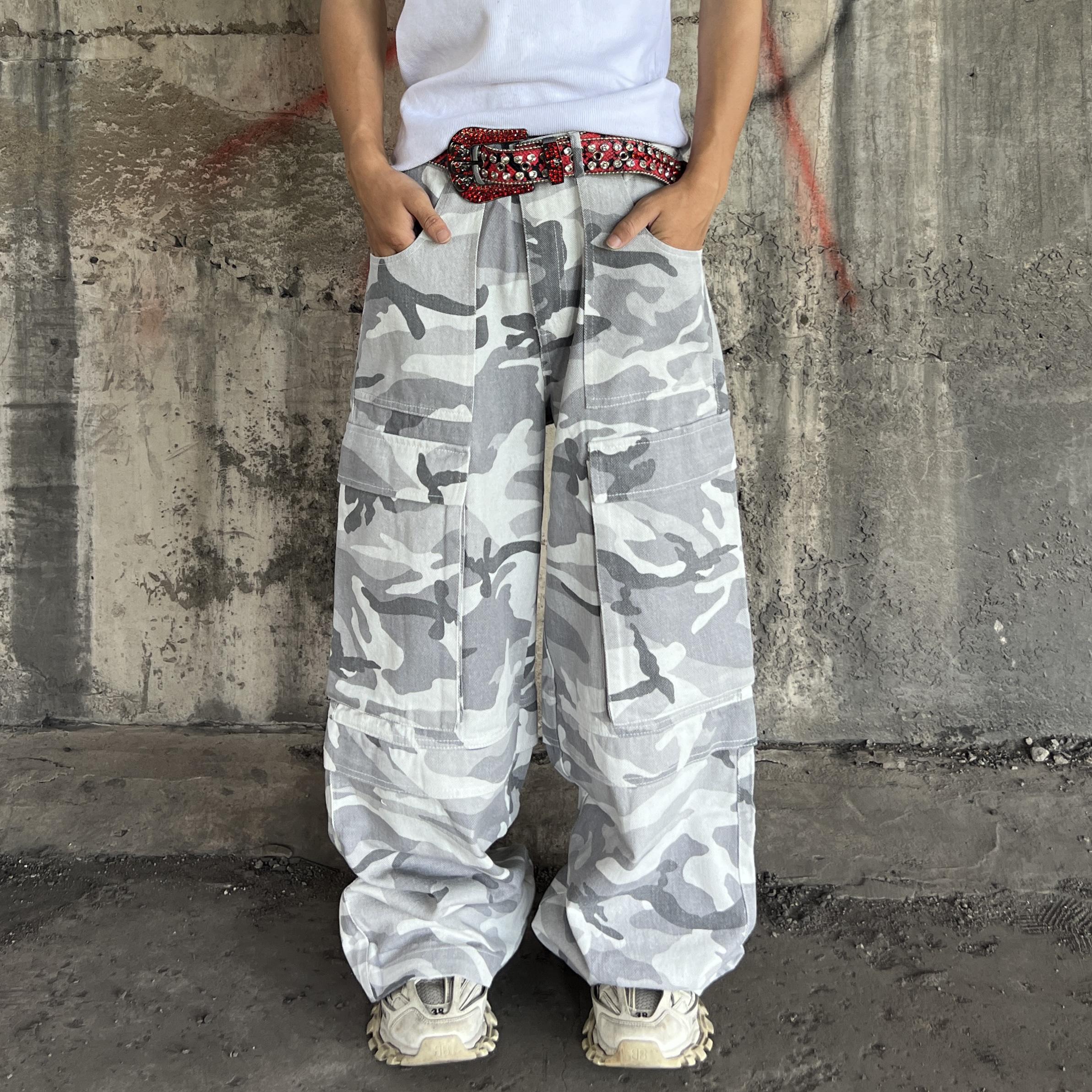 裤子美式高街迷彩工装牛仔裤
