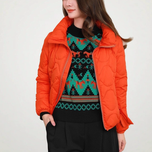 短款立领橙色羽绒服女小个子冬季亮色保暖外套