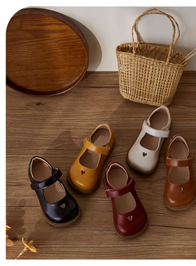 Duoremi轻奢牛皮皮BR2425时尚爱心学院风软底牛津小皮鞋宝宝童鞋