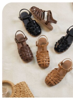 2025夏季新款童鞋BR2535编织款女童鞋魔术贴女童鞋软底包头复古