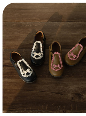 duoremi奶油风公主26ss11蝴蝶结女童软底单鞋女学院风可爱皮鞋