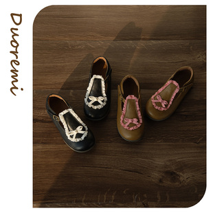 duoremi奶油风公主26ss11蝴蝶结女童软底单鞋女学院风可爱皮鞋