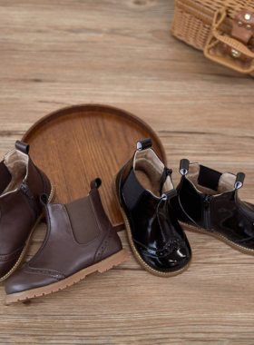 Duoremi童靴BR2342新款复古精致雕刻皮靴加绒英伦风秋冬小皮靴