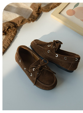 duoremi软底26ss09春季魔术贴女童复古港风乐福鞋牛皮公主皮鞋