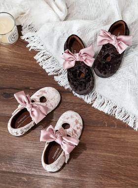 DuoReMi2024秋季新款BR2461交叉蝴蝶结绒面儿童软底平底童鞋