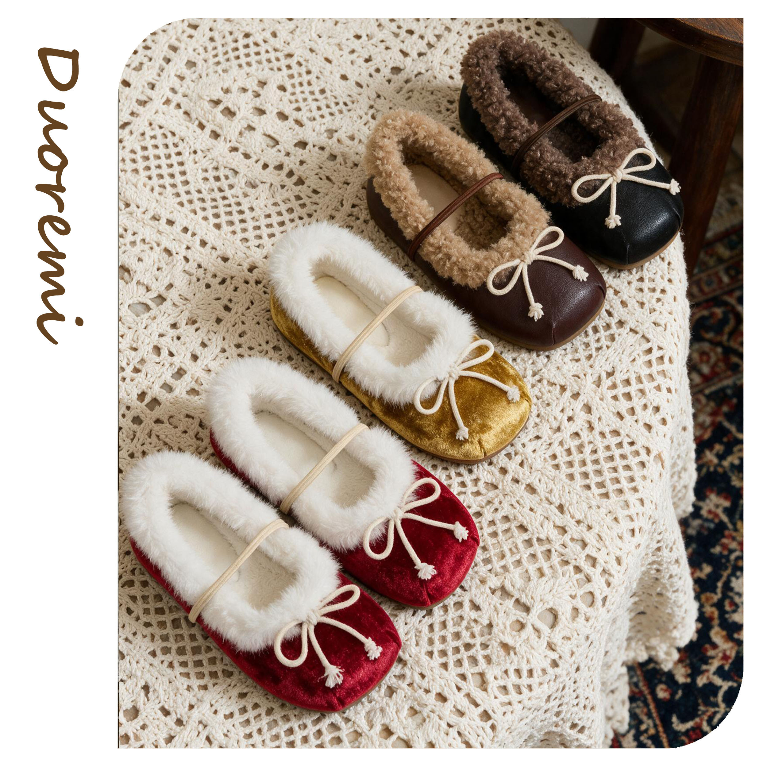 Duoremi秋款26AW13/14时尚毛绒单鞋女童软底皮鞋休闲平底鞋图片