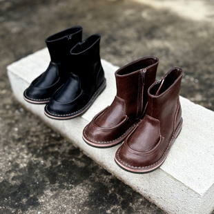 Duoremi牛皮皮靴25aw27冬季款洋气防滑女童软底棉短靴加厚小香风