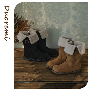 Duoremi冬季新款25aw39毛绒翻边雪地靴冬季保暖加绒短靴防滑厚底