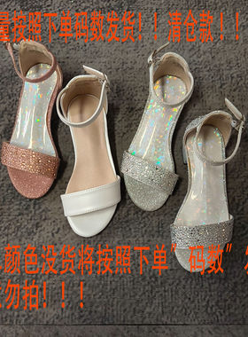 Q01粗跟包跟露趾一字带凉鞋女胶粘鞋中跟女士高跟鞋时尚