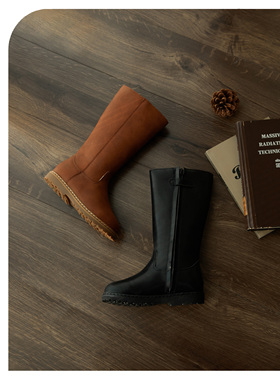 Duoremi秋冬新款BR2478复古高筒靴儿童高帮经典百搭洋气长筒皮靴