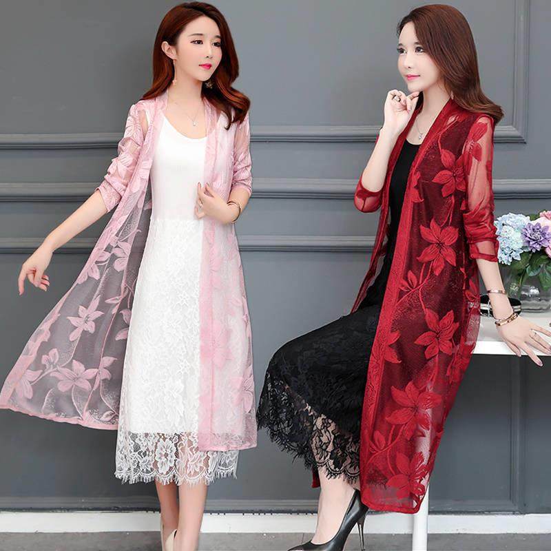 蕾丝镂空披肩外套女长袖中长款防晒衣夏季新品披风超薄外搭开衫女