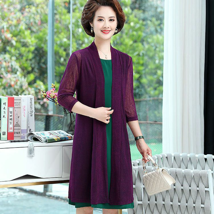 夏季外搭披肩开衫中长款妈妈外披大码宽松防晒衣女网纱披风外套薄