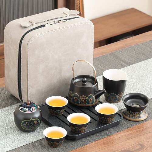 黑古韵提梁壶茶具套装便携旅行陶瓷员工福利送客户实用企业伴手礼