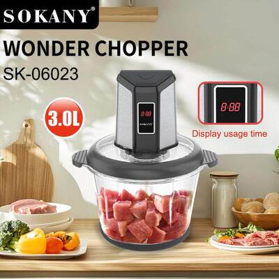 跨境SOKANY06023绞肉机3L透明玻璃碗料理机智能定时切菜碎肉机