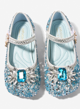 女童公主鞋水晶鞋爱莎水钻单鞋女宝小皮鞋爱沙鞋子儿童魔术贴鞋子