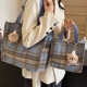 大容量格子布包包女时尚 手提托特包女2025新款 大容量毛呢腋下包女