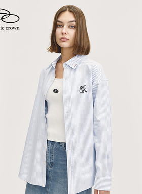 RomanticCrown秋季新款时尚条纹拼接衬衣个性衬衫上衣男女同款