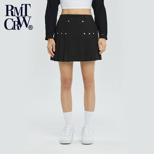 RomanticCrown秋冬新款 棉质低腰纽扣简洁百褶短裙