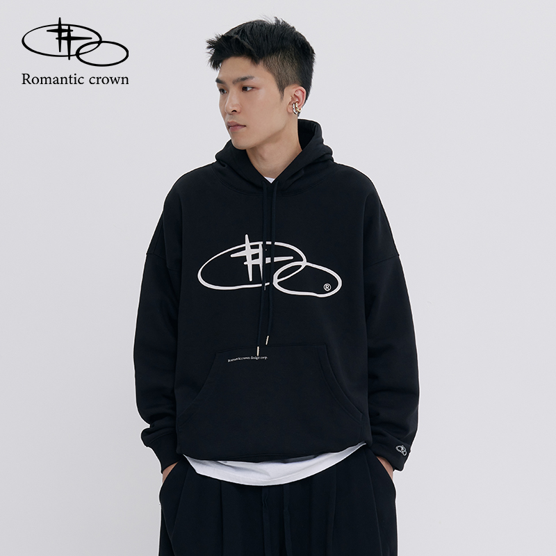RomanticCrown24秋冬新款宽松落肩连帽休闲套头男女卫衣林一同款