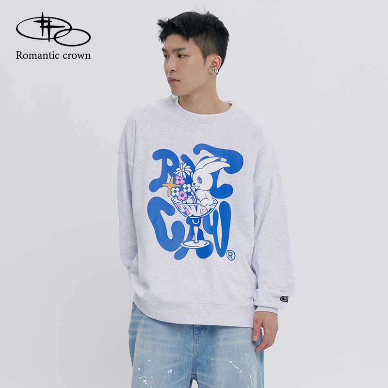 ROMANTICCROWN秋冬新款针织针织小兔子圆领卫衣休闲落肩男女同款