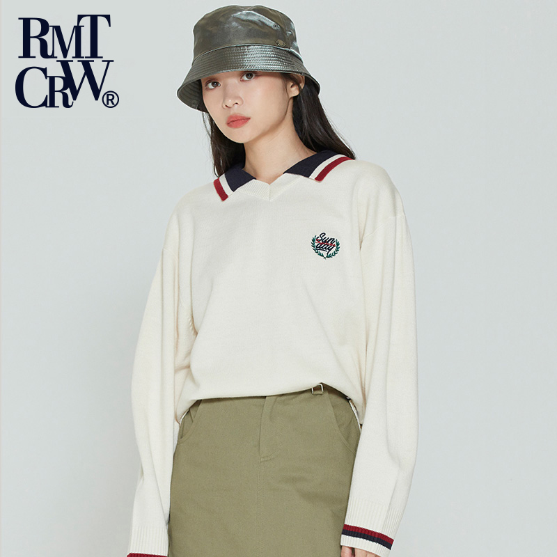 秋季翻领纯色宽松休闲打底衫