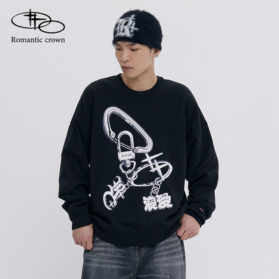 RomanticCrown24秋冬圆领复古风套头卫衣男女同款