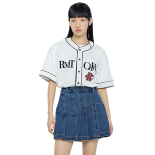 RomanticCrown 夏季新款运动风格棒球衫线条短袖轻薄透气宽松T恤