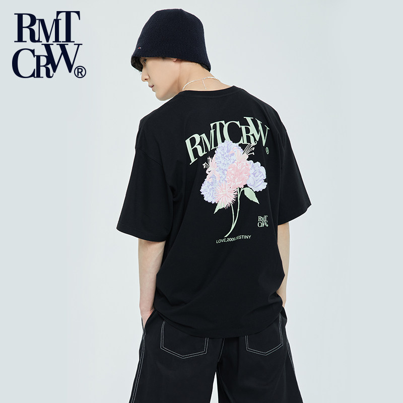 romantic crown 夏季新款圆领宽松水印花纹t恤韩潮百搭短袖上衣