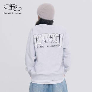 ROMANTICCROWN24秋冬新款 针织圆领纯色卫衣后背字母落肩男女同款