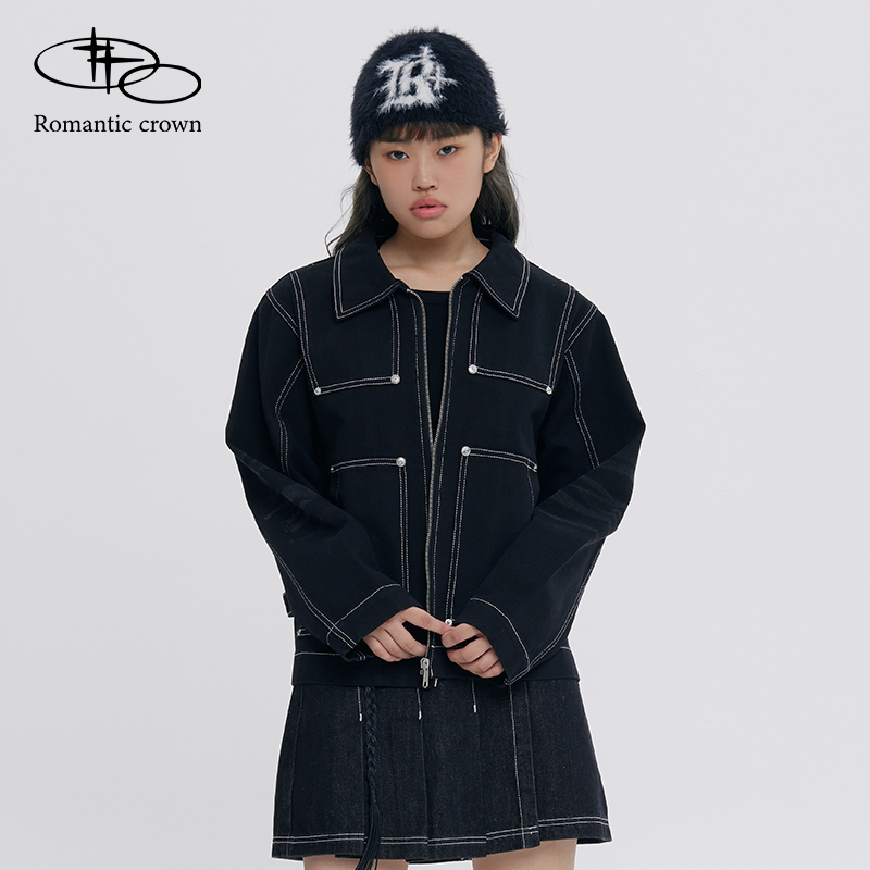 RomanticCrown24秋冬新休闲复古宽松西部夹克巴恩风外套男女同款