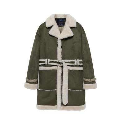 新款翻毛保暖时尚系带皮大衣