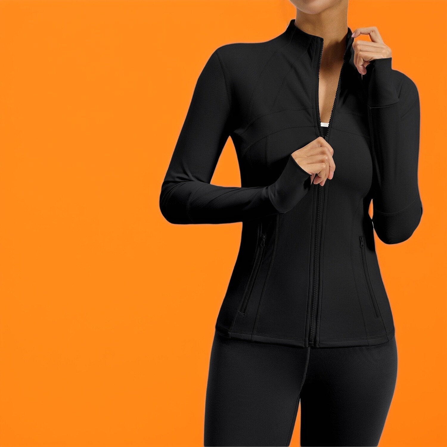 肥小棉女欧美风拼接健身外套透气弹力口袋跑步骑行运动瑜伽服外套