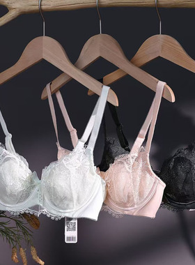 梧桐本色新款文胸蕾丝超薄水晶杯大胸显小性感文胸WN24119