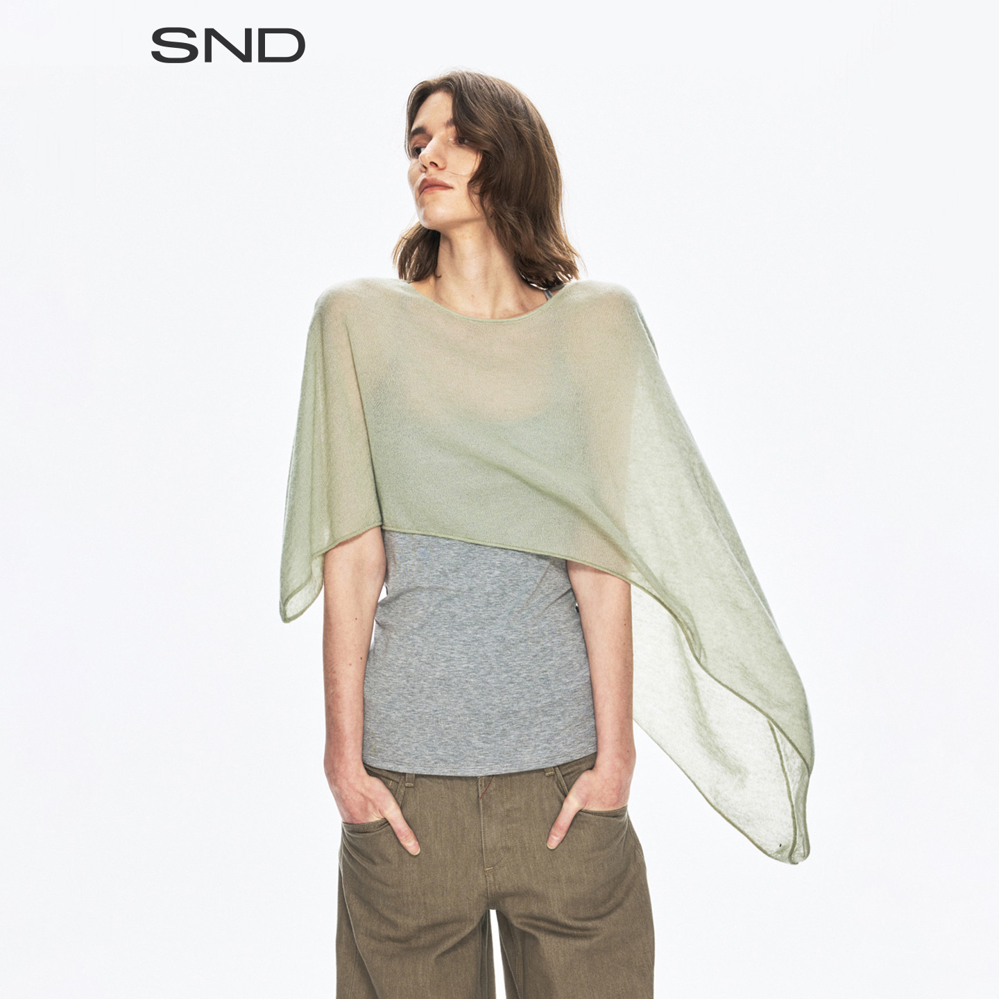 SNDAW26不对称混纺罩衫图片