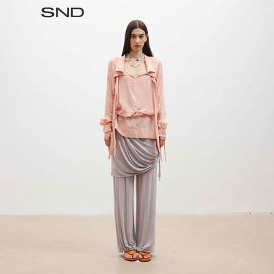 SNDPS26扎染褶皱飘带上衣女款