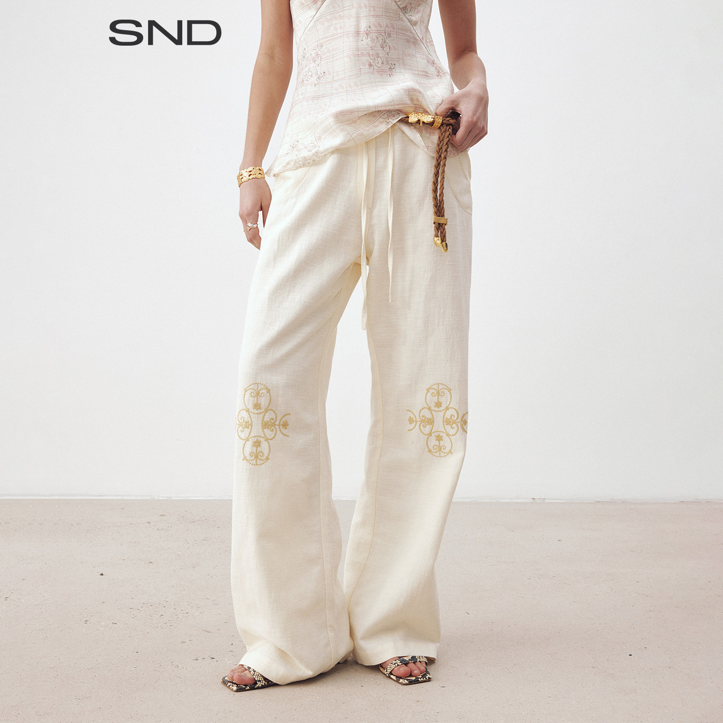 SNDSS26花式刺绣系带长裤图片
