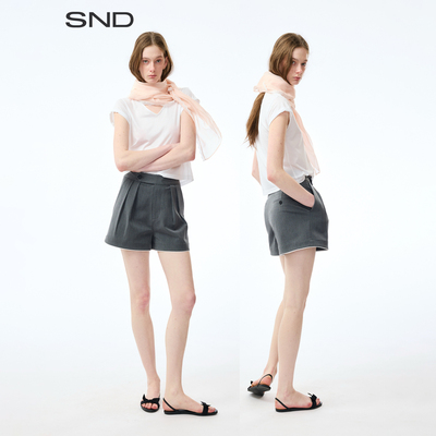 SNDSS26高腰双褶花边短裤女款