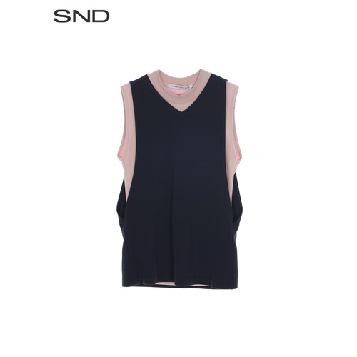 SNDSS26撞色假两件叠穿无袖背心