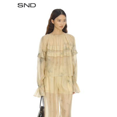 SNDSS26抽褶领宽松长袖女款