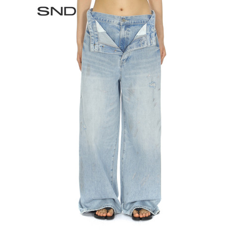 SNDSS26破洞宽松牛仔长裤女款