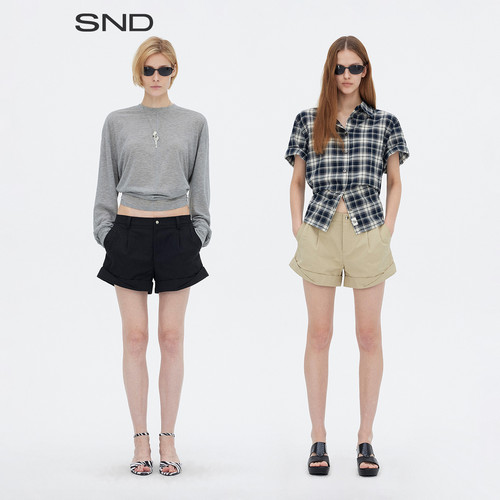SNDSS26A字双褶手工卷边短裤