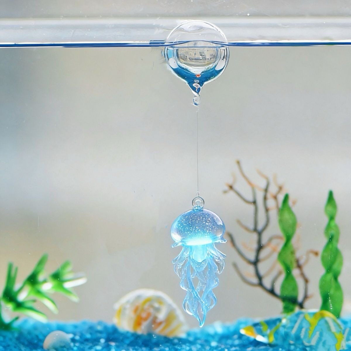鱼缸蓝色水母 悬浮球漂浮饰品浮球鱼缸 水母悬浮漂浮摆件装饰造景