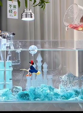 小红书同款/蓝水晶 蓝色海洋城堡旋转木马鱼缸造景微景观泰国斗鱼