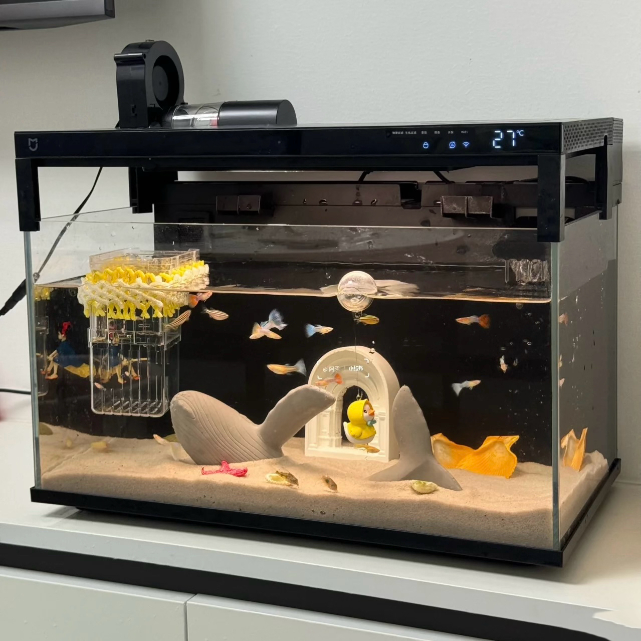 小米鱼缸造景 鲲头鲲尾 罗马柱摆件装饰品